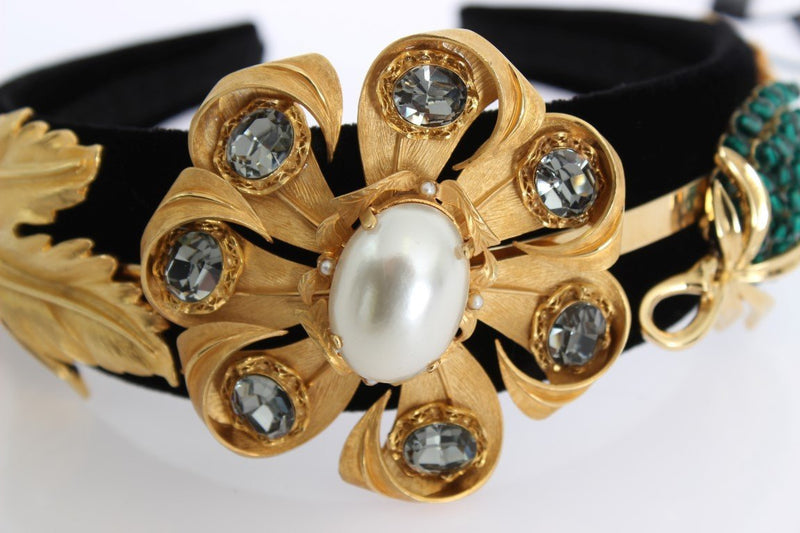Black Velvet Crystal Gold Tiara Headband