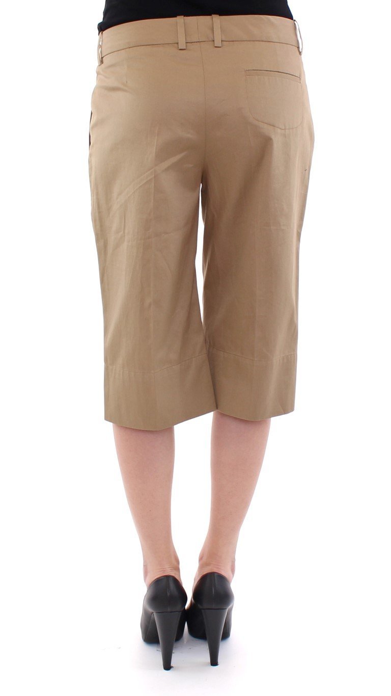 Beige Solid Cotton Shorts Pants