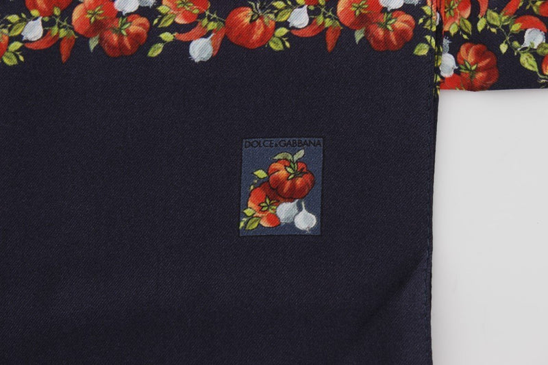 Blue Silk Tomato Print Scarf