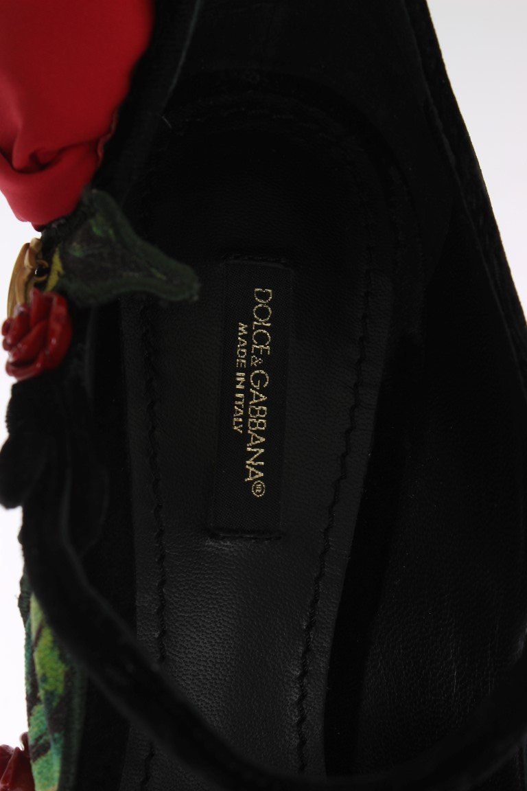 Black Velvet Roses Mary Janes Pumps Shoes for Women with Gold Bow