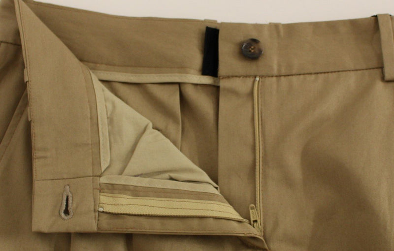 Beige Solid Cotton Shorts Pants