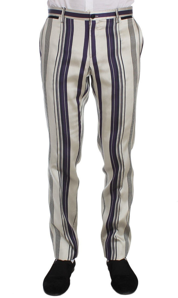 White Purple Striped Stretch Pants