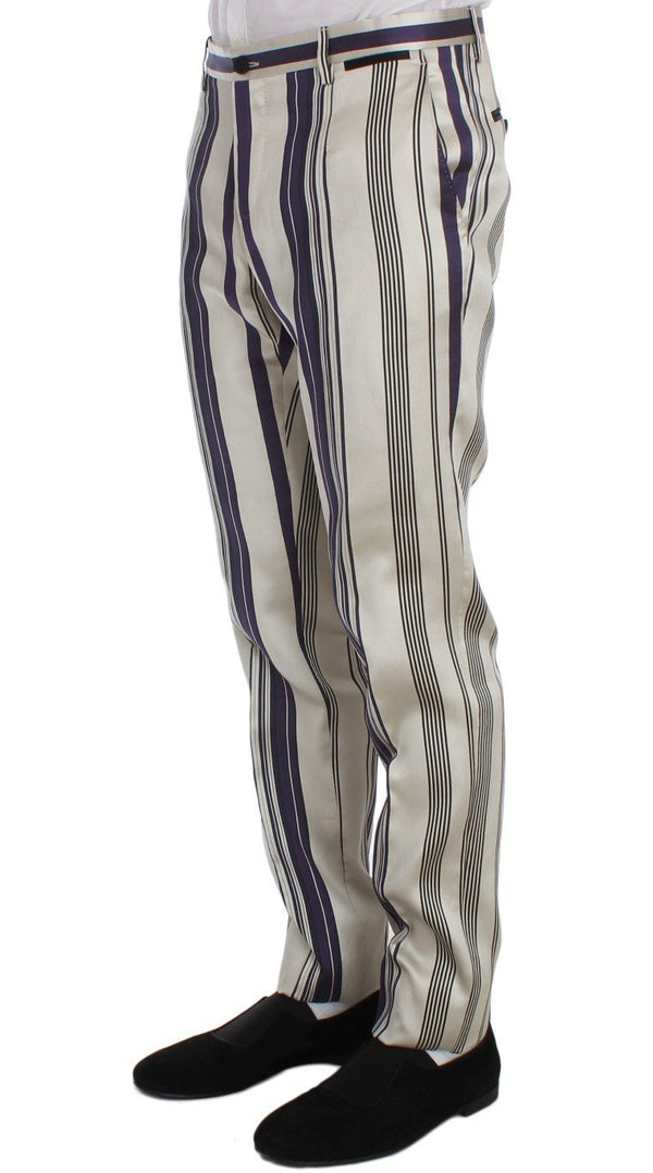White Purple Striped Stretch Pants