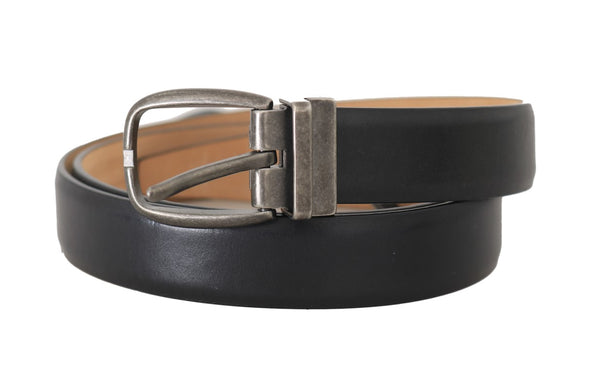 Black Leather Brushed Buckle Mens Belt