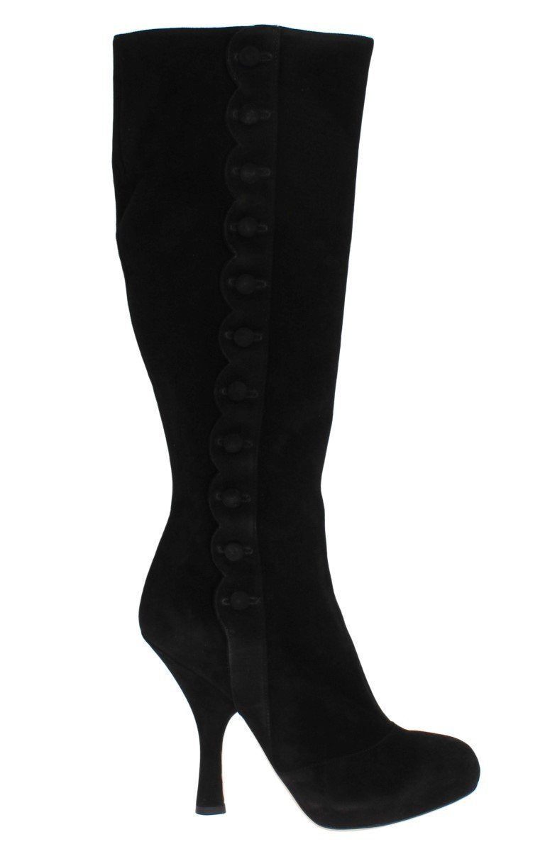 Black Suede Heels Knee High Boots