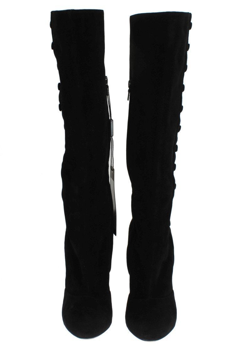 Black Suede Heels Knee High Boots