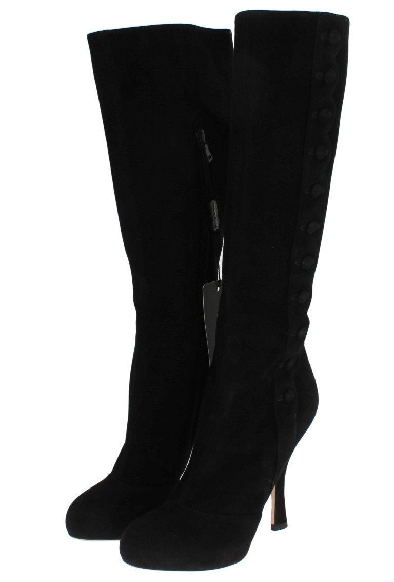 Black Suede Heels Knee High Boots