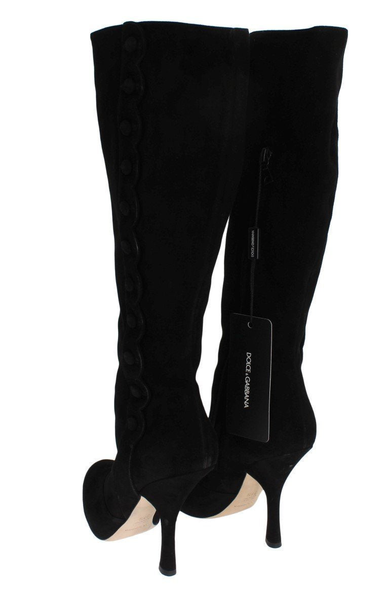 Black Suede Heels Knee High Boots