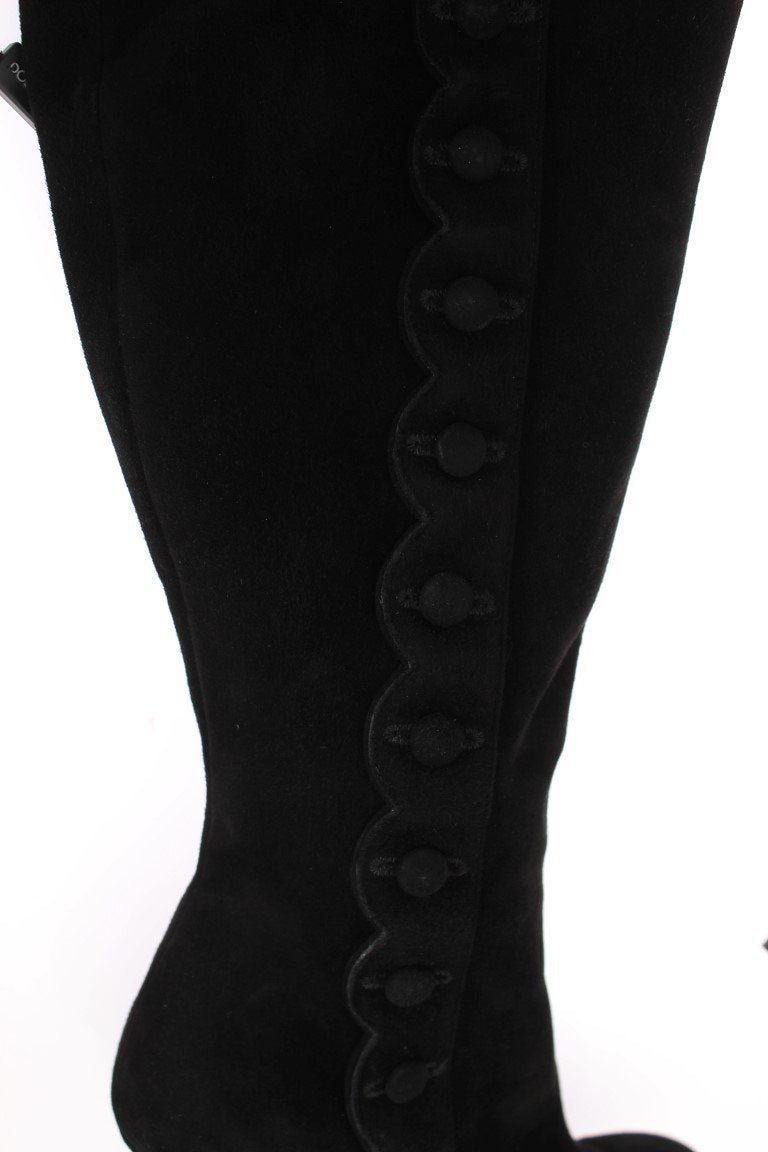 Black Suede Heels Knee High Boots