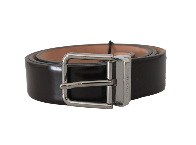 Brown Leather Silver Buckle Mens Belt