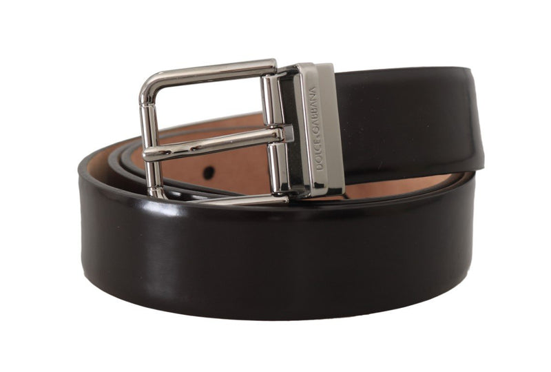 Brown Leather Silver Buckle Mens Belt