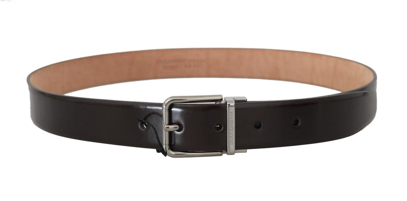 Brown Leather Silver Buckle Mens Belt