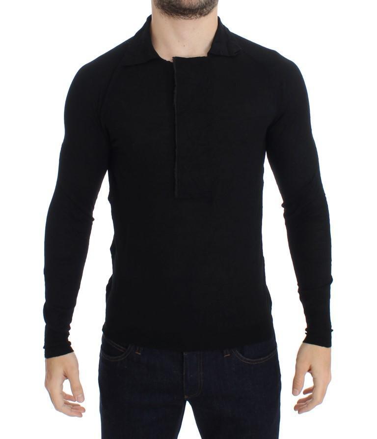 Black Fine Wool Polo-neck Sweater