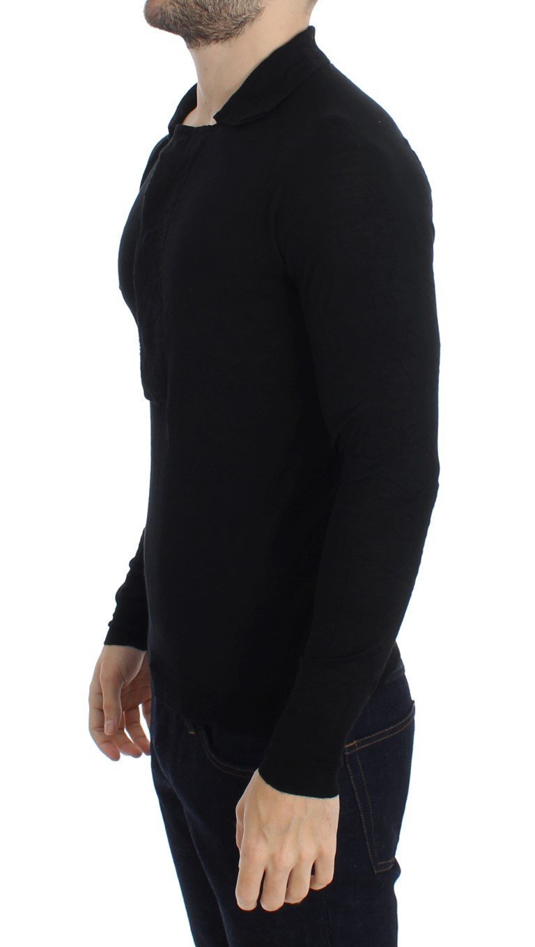 Black Fine Wool Polo-neck Sweater