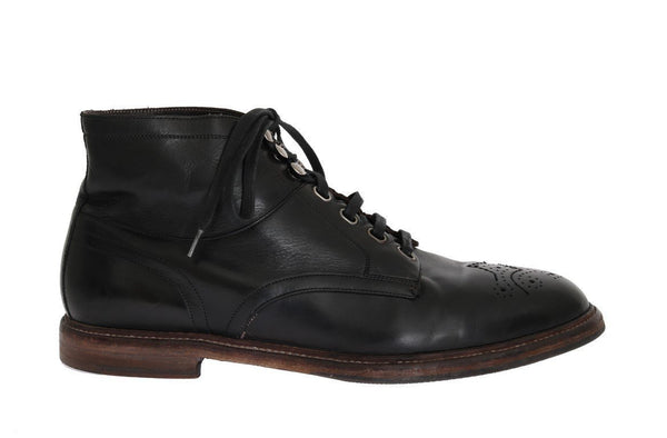 Black Leather Ankle Lace Up Boots
