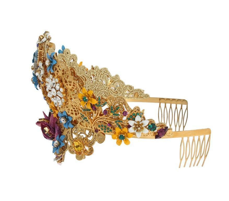 Gold Brass Crystal Floral Sicily Diadem