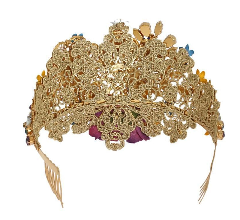 Gold Brass Crystal Floral Sicily Diadem