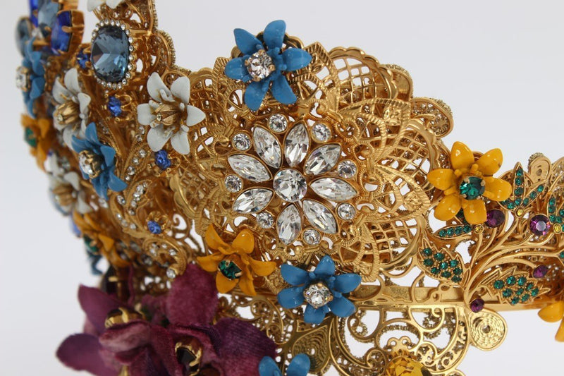 Gold Brass Crystal Floral Sicily Diadem