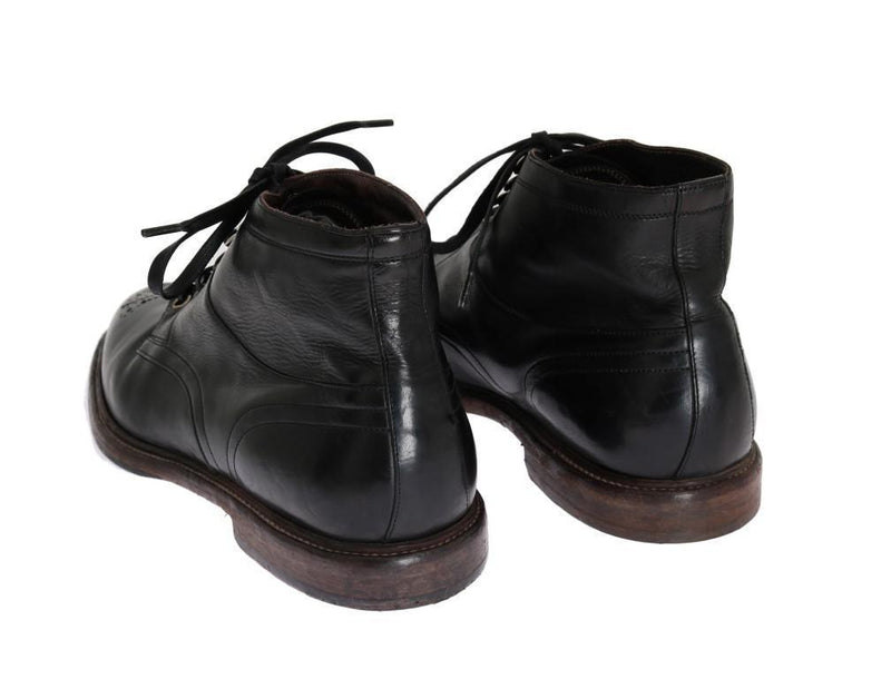 Black Leather Ankle Lace Up Boots