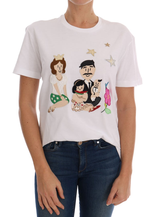 White Cotton DG FAMILY Embroidered T-Shirt