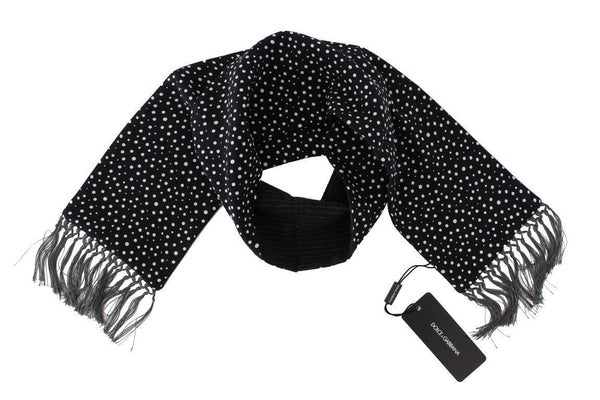 Black Polka Dotted Silk Virgin Wool Scarf