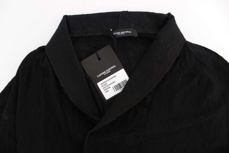 Black Fine Wool Button Cardigan