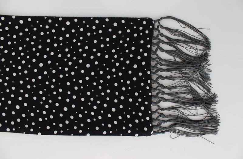 Black Polka Dotted Silk Virgin Wool Scarf