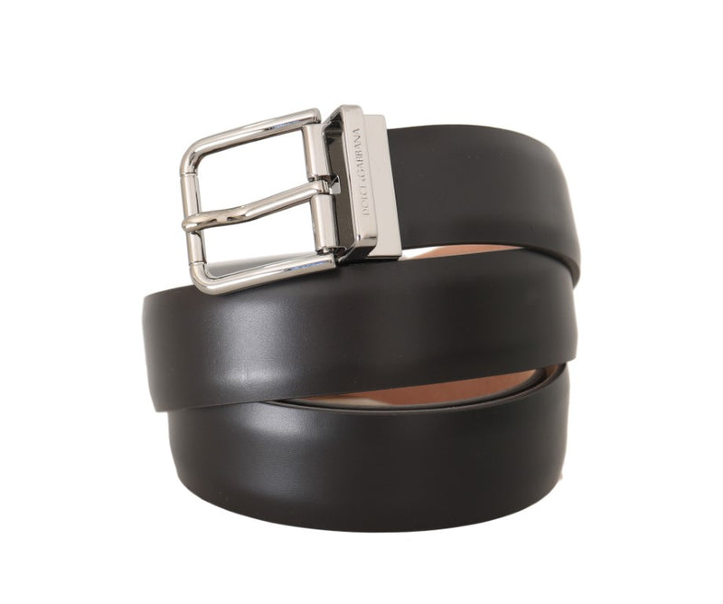 Solid Brown Leather Silver Buckle Mens Belt