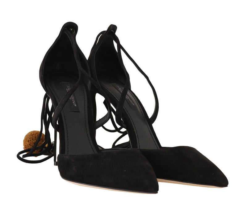 Black Suede Leather Tassel Sandals