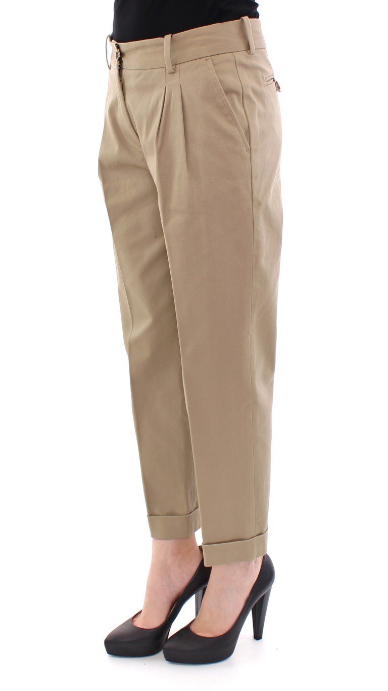 Beige Cotton Cropped Chinos Pants
