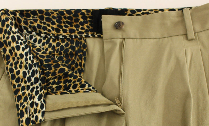 Beige Cotton Cropped Chinos Pants