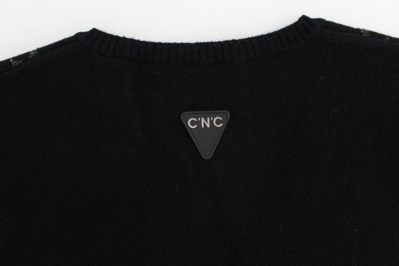 Black Gray Star Print V-neck Sweater