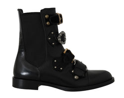 Black Leather Flats Ankle Boots