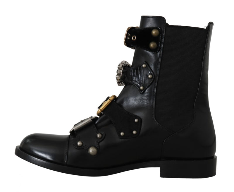 Black Leather Flats Ankle Boots