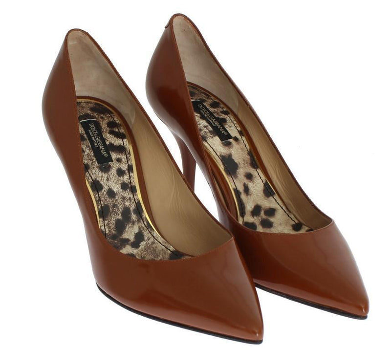 Brown Classic Heels Leather Pumps