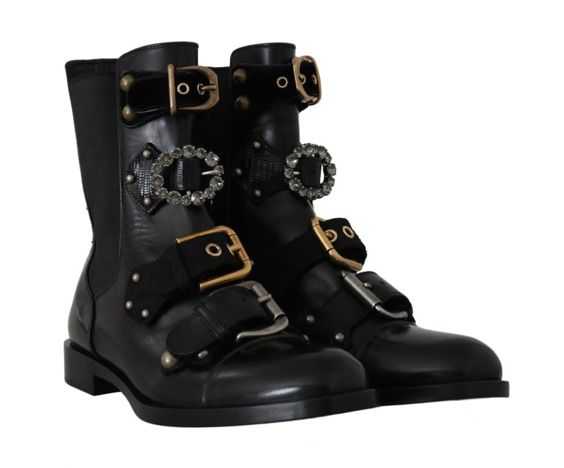 Black Leather Flats Ankle Boots