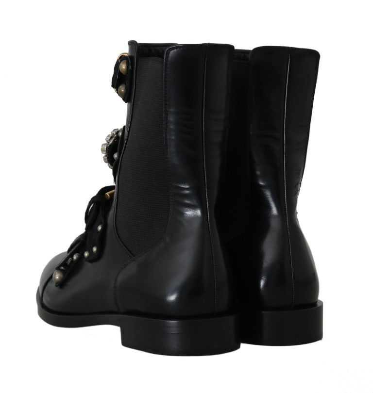 Black Leather Flats Ankle Boots