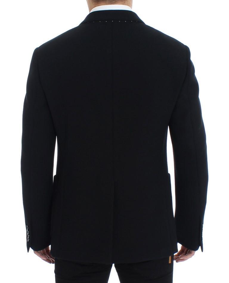 Black wool stretch two button blazer