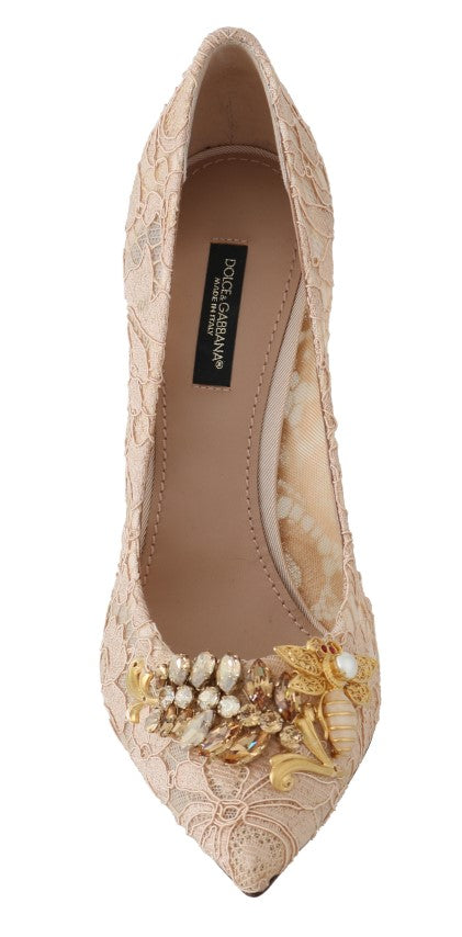 Beige Lace Taormina Crystal Pumps