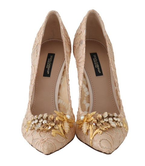 Beige Lace Taormina Crystal Pumps