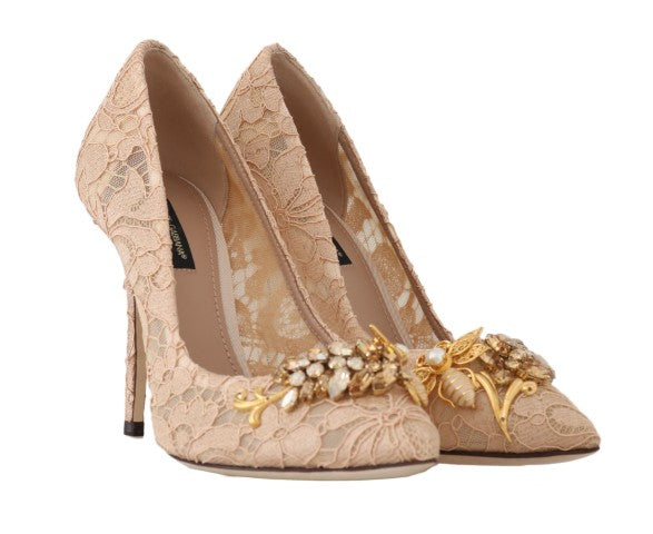 Beige Lace Taormina Crystal Pumps