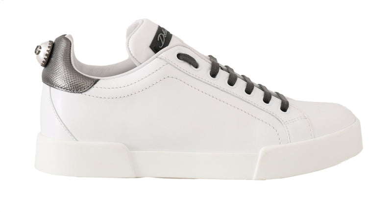 White Leather DG Pearl Logo Sneakers