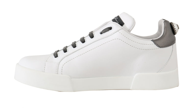 White Leather DG Pearl Logo Sneakers