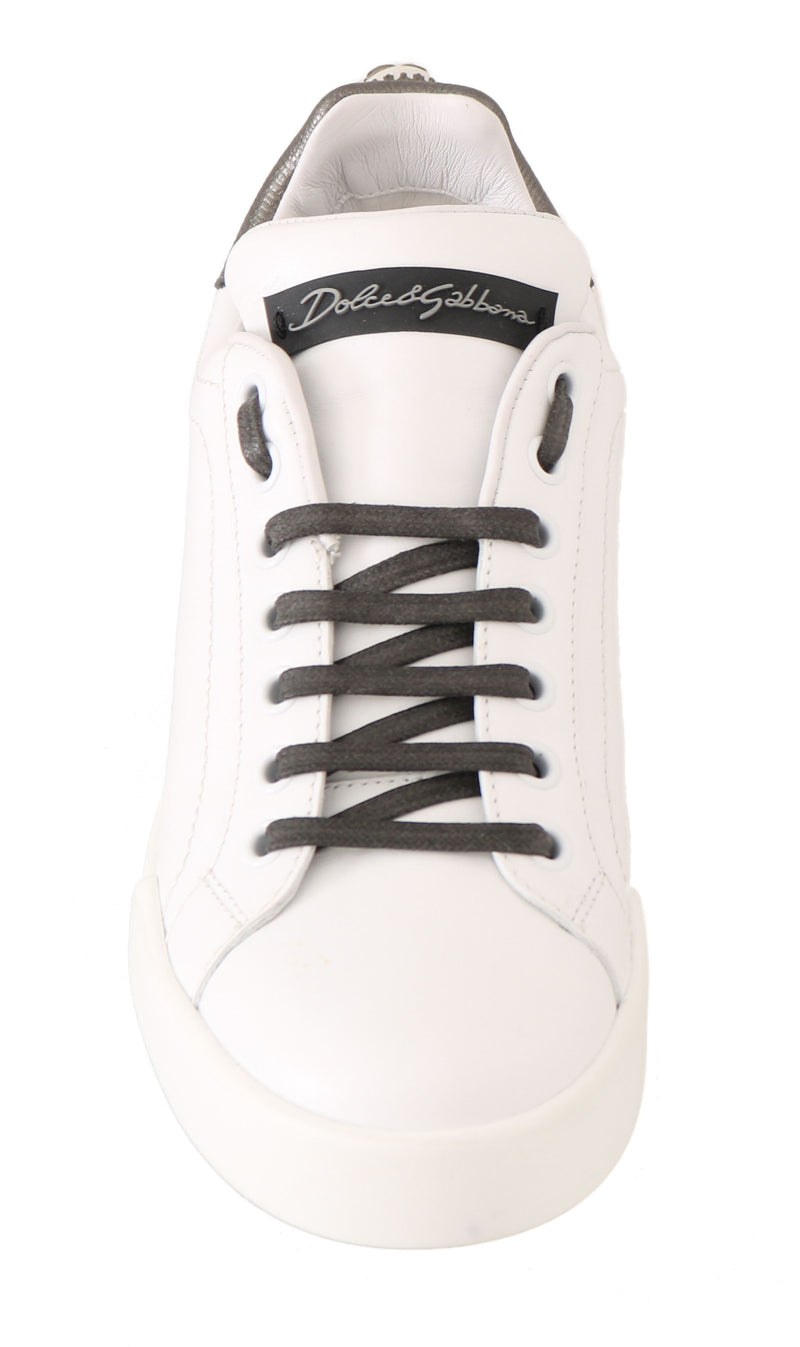 White Leather DG Pearl Logo Sneakers