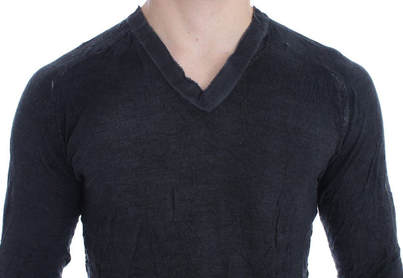 Gray Merino Wool V-neck Sweater