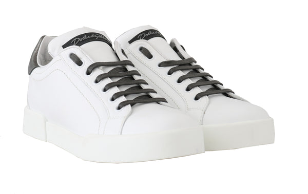 White Leather DG Pearl Logo Sneakers