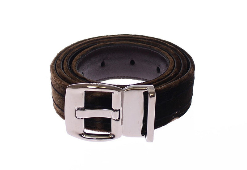 Brown Velvet Logo Waist Silver Buckle Belt