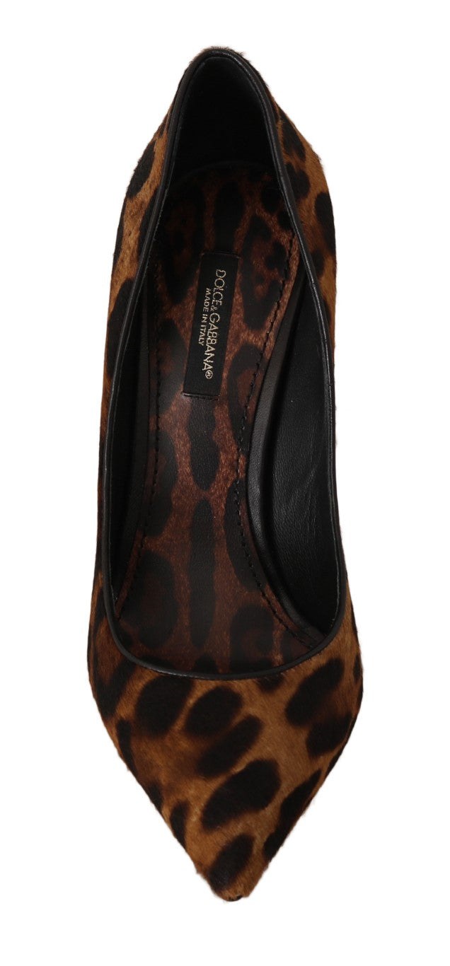 Brown Leopard Leather Pony Hair Pumps