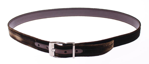 Brown Velvet Logo Waist Silver Buckle Belt
