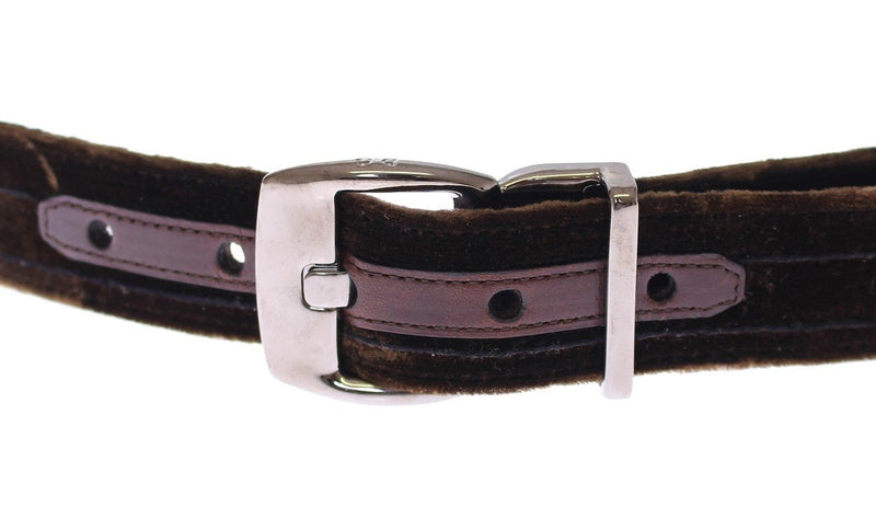 Brown Velvet Logo Waist Silver Buckle Belt